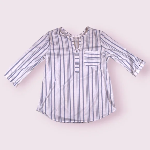 Eden & Olivia Anthropologie V Neck Stripped Pull Over Shirt Womens Size Small - Picture 1 of 8